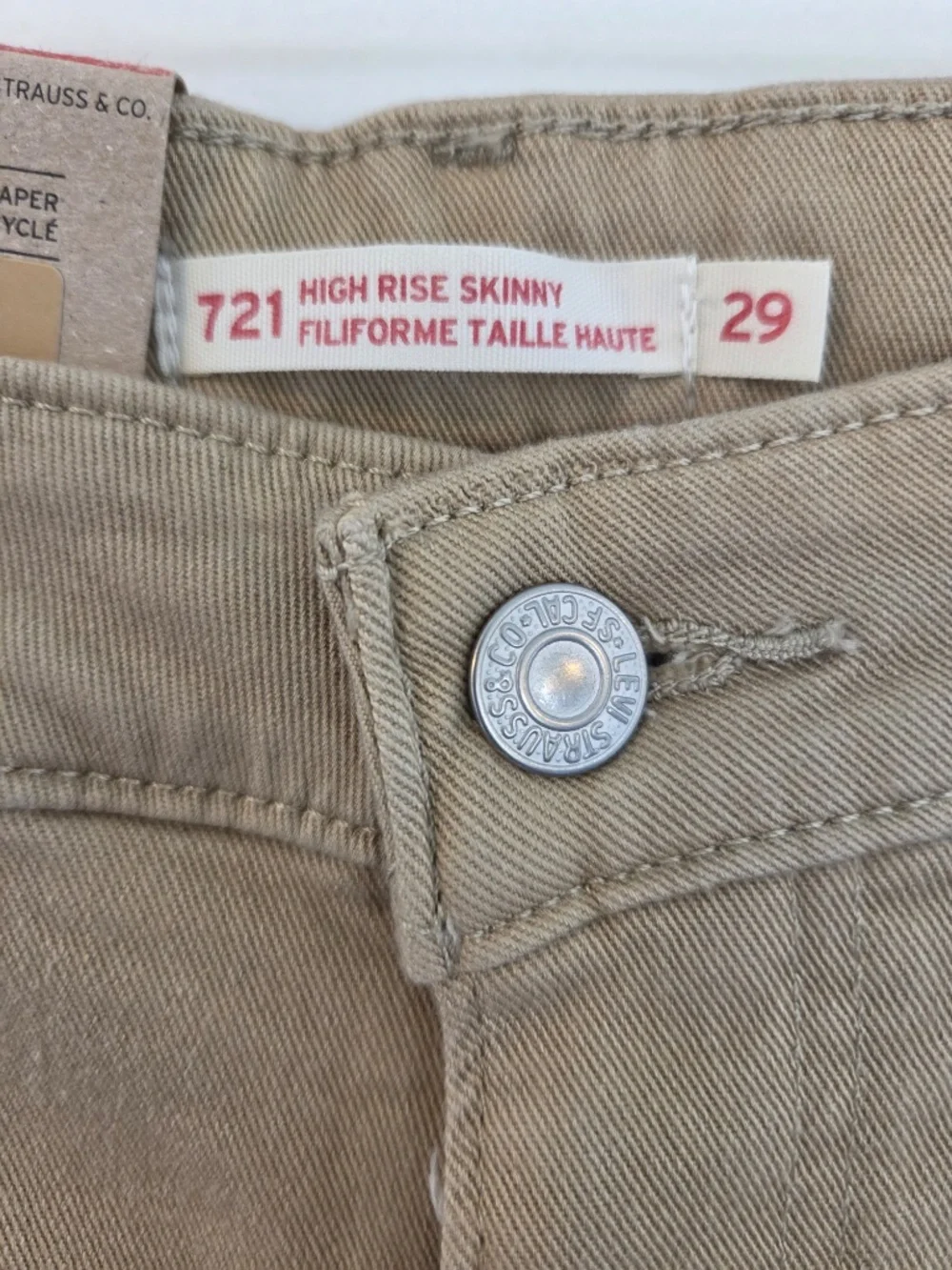 NWT Levi's beige denim/jeans/pants 29/28 women's 721 High Rise Skinny classic - Picture 7 of 9